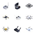 Drone remote control icon set, isometric style