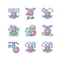 Drone restrictions RGB color manual label icons set