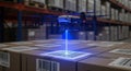 Drone scans barcodes on boxes in a warehouse using laser technology for inventory management Royalty Free Stock Photo
