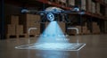 Drone scans inventory in a warehouse using advanced technology for efficient management Royalty Free Stock Photo