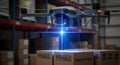 Drone scans packages in a warehouse environment for inventory management and logistics Royalty Free Stock Photo