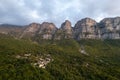 Drone scenery mikro Papingo village , Zagorochoria area, Epirus, Ioannina Greece. Astraka tower rocky cliffs above the Royalty Free Stock Photo