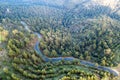 Drone scenery of rural mountain windy road through forest. Troodos mountains Cyprus Royalty Free Stock Photo