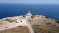 Drone shot of lighthouse in the island of formentera  baleares, spain Royalty Free Stock Photo