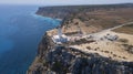 Drone shot of lighthouse in the island of formentera  baleares, spain Royalty Free Stock Photo