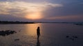 Drone shot of sunset in the sea  in the island of formentera  baleares, spain Royalty Free Stock Photo