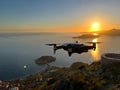 Drone shoots the island of Sveti Stefan at sunset