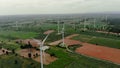 Drone shot aerial view scenic of wind turbine for electric generation eco and clean power