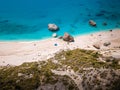 Drone view of Megali Petra beach in Lefkada, Greece Royalty Free Stock Photo