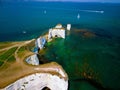 Drone shot of the beautiful Old harry Rocks in Dorset, Southern England