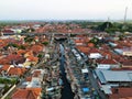 Drone shot boat line up in a fishing village