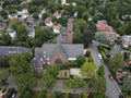 Drone shot of buildings and houses in Grevin, Germany