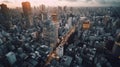 Drone Shot of Busy Downtown Metro Tokyo at Dusk