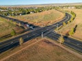Drone shot of Car Intersection in Suburban Wyoming at Dusk