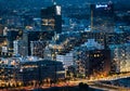 Drone shot of the center of the Norwegian capital city Oslo at night