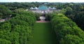 Drone Shot, Central Building and Gardens in Chicago Botanical Garden Glencoe USA