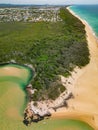 Drone shot of the Currimundi Lake Reserve on a sunny day in Sunshine Coast, Queensland Royalty Free Stock Photo