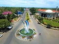 drone shot of fish statue on the street