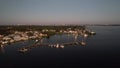 Drone shot of a harbor with boats on Braden River at Sunrise, Florida