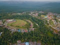 Drone shot of houses from top which is located in Felda Air Tawar 4, Kota Tinggi, Johor, Malaysia. Royalty Free Stock Photo