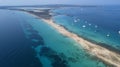 Drone shot of illetes in the island of formentera  baleares, spain Royalty Free Stock Photo