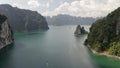 Drone shot of the lake and mountains at the Thailand national park