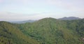 Drone shot of lush greened mountains with trees