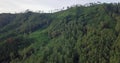 Drone shot of lush greened mountains with trees