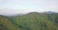Drone shot of lush greened mountains with trees