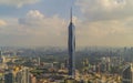 Drone shot of the Merdeka in Kuala Lumpur, Malaysia seen from KL Tower Menara