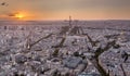 Drone shot of Paris at golden sunset