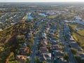 Drone shot of neighborhoods with palm trees near Tampa, Florida, USA