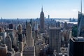 Drone shot of New York City Skyline against blue sky in the United States Royalty Free Stock Photo