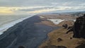 Drone shot of nordic black sand beach