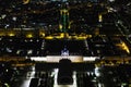 Drone shot over the Parlament building at night with city lights in Paris, France Royalty Free Stock Photo