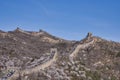 Drone shot of people on the Chinese wall under the blue sky