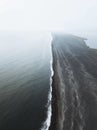 Drone shot of Reynisfjara black sand beach in Iceland