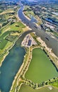 Drone shot of the river Maas with floodplain