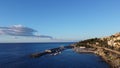 Drone shot of the rocky coast of the Bordighera, Italy