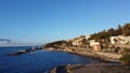 Drone shot of the rocky coast of the Bordighera, Italy