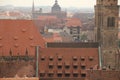 Drone shot of roofs of buildings and houses in an Old town of Nuremberg, Germany Royalty Free Stock Photo