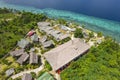 Drone shot of a rustic, nipa-roofed resort in Pangangan Island, Calape, Bohol, Philippines Royalty Free Stock Photo