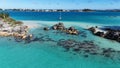 Drone shot of a sail boat along the Bermudan waters