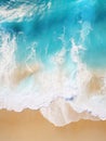 Drone shot of tropical sea with waves crashing on the sand