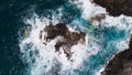 Photo with dron rocks, beach and waves at sunset in Gran Canaria Spain Royalty Free Stock Photo