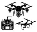 Drone silhouette black icons set. Vector illustration.