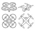 Drone silhouette icons set. Vector illustration.