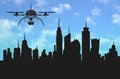 Drone with Skyline metropolis of the ideal city, the shape of the urban landscape ,3D Illustration Render Royalty Free Stock Photo