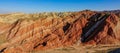 DRONE: Spectacular panoramic view of the colorful striped mountains in China.