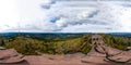 A drone spherical 360-degree panoramic view of the Monument on the Donon mountain peak in the Vosges Royalty Free Stock Photo